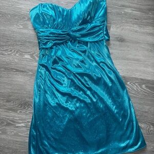 Strapless Sparkle Teal Party Dress